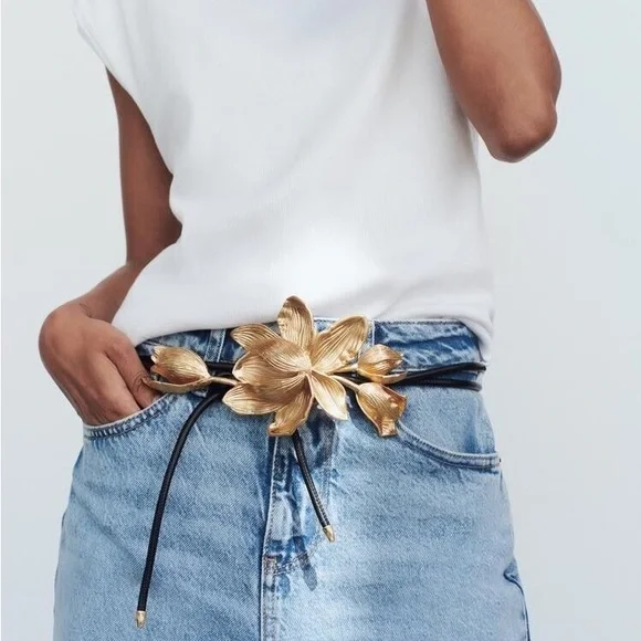 Zara NWOT flower cord belt 4548/077 Zara FLOWER CORD BELT Size 32 (85) | eBay main image 2